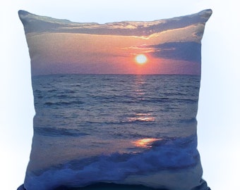 Sunset Photo Pillow / Cottagecore Gift / Coastal Beach Home Decor