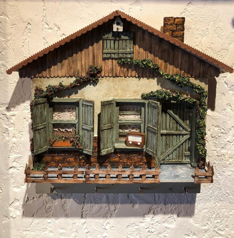 Rustic Wooden House Design Key Holder (DIAROMA) - Etsy