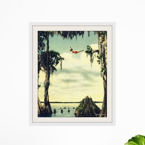 Vintage Photo Woman Girl Diving at Cypress Gardens, Vintage Florida Wall Art Decor, Color Fine Art Print, Diver Gift, living room art image 5