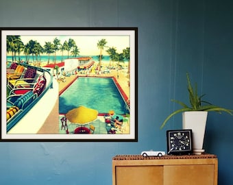 Mid Century Modern Pool Print, Retro Florida Beach Art