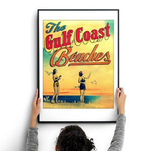 Vintage Beach Art Print, Beach lover gifts, Beach home gifts, Christmas gifts for her, Gulf Coast beaches, mom Christmas gifts, giclee art