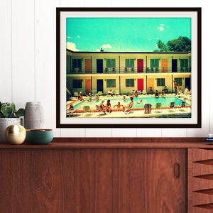 Mid Century art prints, retro motel swimming pool art, MCM Home Decor, living room art, Mid Century doors art print, mid century gift zdjęcie 3