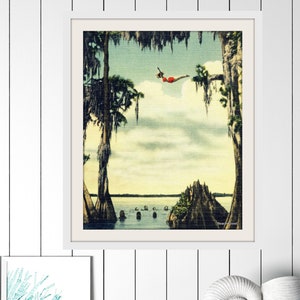 Vintage Photo Woman Girl Diving at Cypress Gardens, Vintage Florida Wall Art Decor, Color Fine Art Print, Diver Gift, living room art image 3