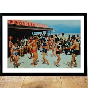 Vintage photo beach dance party print, Vintage Beach Party photo, 1960s Miami Beach, Pool Bar photo, bar cart print