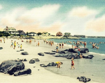 Vintage Kennebunkport Maine Beach Art Print - Beachy Wall Art, Kennebunkport Gifts