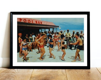 Vintage photo beach dance party print, Vintage Beach Party photo, 1960s Miami Beach, Pool Bar photo, bar cart print