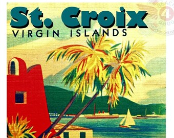 Vintage St Croix art print, St Croix Gifts, St Croix Poster, vintage travel poster, US Virgin Islands art