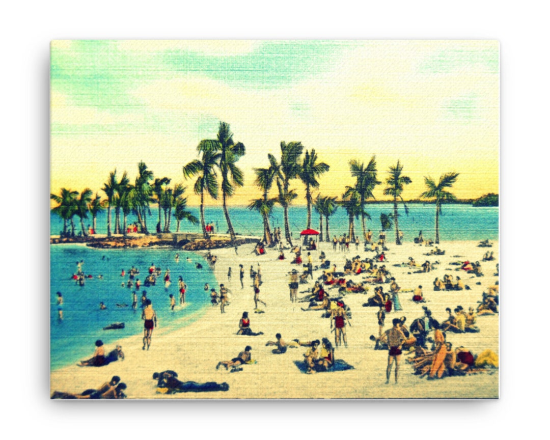 Vintage Beach Art on 16x20 Canvas Beach Canvas Art Vintage Etsy