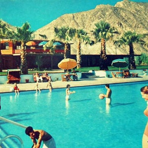 Vintage Photo Woman in Palm Springs Swimming Pool, Large Mid Century Canvas Art 36X48 Canvas Wall Art, Mid Century Gift image 1