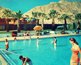 Vintage Photo Woman in Palm Springs Swimming Pool, Large Mid Century Canvas Art 36X48 Canvas Wall Art, Mid Century Gift