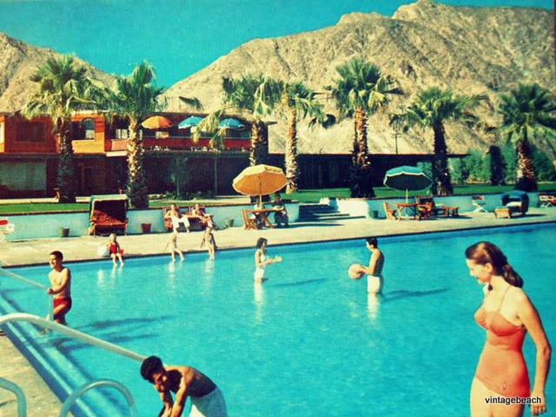 Vintage Photo Woman in Palm Springs Swimming Pool, Large Mid Century Canvas Art 36X48 Canvas Wall Art, Mid Century Gift image 1