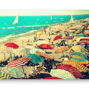 Beachy Wall Art | Vintage Beach Umbrellas Canvas | 24x36 | Coastal Wall Art