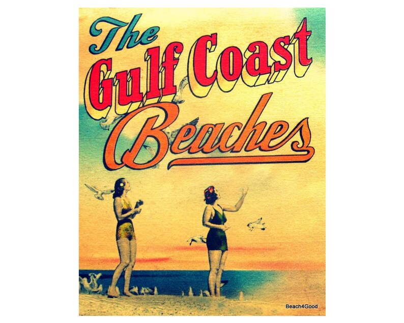 Vintage Beach Art of Gulf Coast Beaches, Coastal Wall Art, vintage beach ad image 2