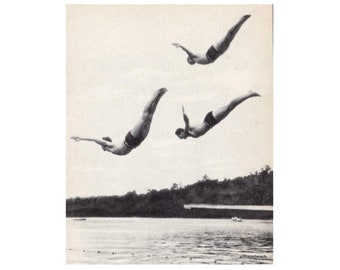 Vintage Photo Men Swan Diving , Vintage Wall Art Decor, Black and White Fine Art Print, Diver Gift, living room art