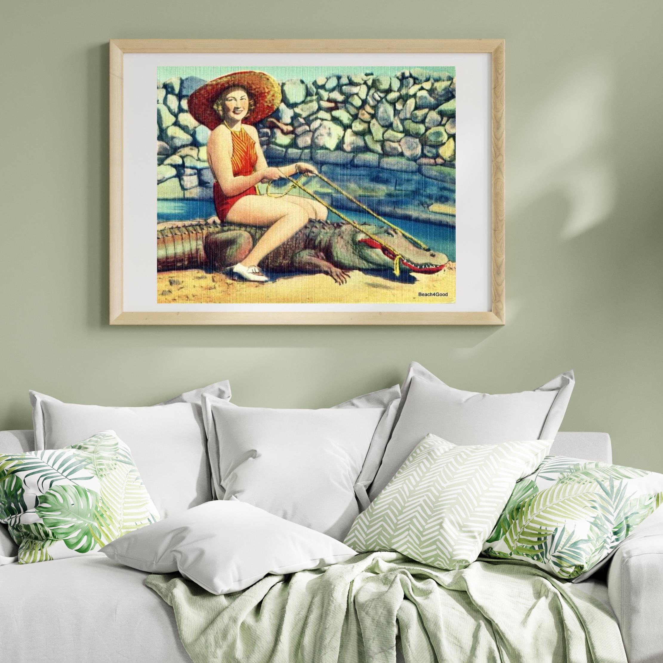 Vintage Photo - Cool Wall Art, Woman Riding Alligator Photograph, Beachy Wall Art,  Coastal Wall Art, Alligator Art Prints, Gator Gifts