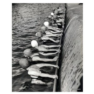Vintage swim art, women&#39;s swim team photo, bathroom wall art