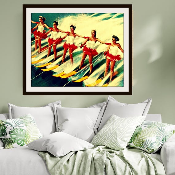 Retro Water Ski Girls, Mid Century Wall Art, Vintage Ski Art, Ski Gifts, MCM Decor