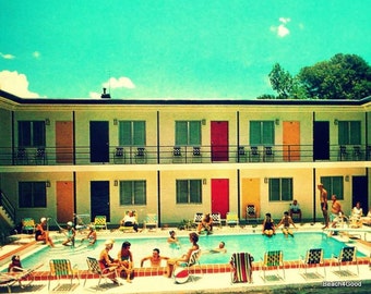 1960s Vintage Mid-Century Motel Swimming Pool Art Print: Retro Americana Decor, cool wall art