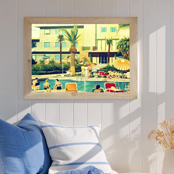 Retro Palm Springs Hotel Pool Print, Colorful Vintage Wall Art, Vacation Home Decor