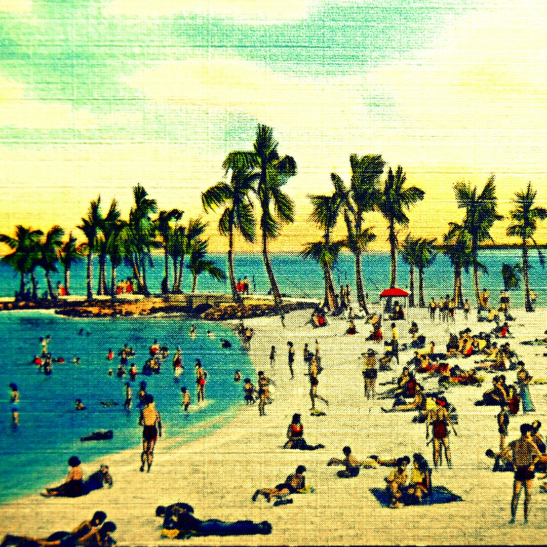 Vintage Beach Print Old Florida Art Print Palm Trees Sand - Etsy