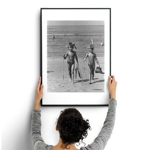 Vintage Photo Boys at Beach with Snorkels, beachy wall art Vintage Wall Art, Funny Kids Photographs, Vintage Swim Art, bathroom art