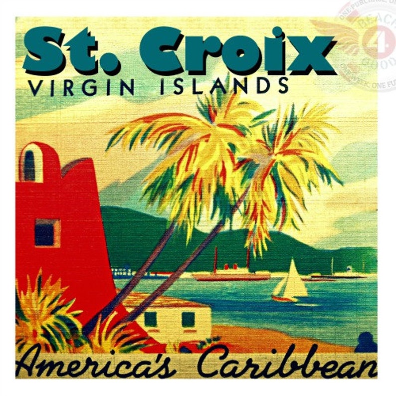 Vintage St Croix art print, St Croix Gifts, St Croix Poster, vintage travel poster, US Virgin Islands art image 1