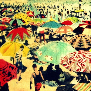vintage photo of beach umbrellas, beach umbrellas print, Summer Wall Art, Vintage Swim Art, Art Deco beach prints, vintage beach posters image 1