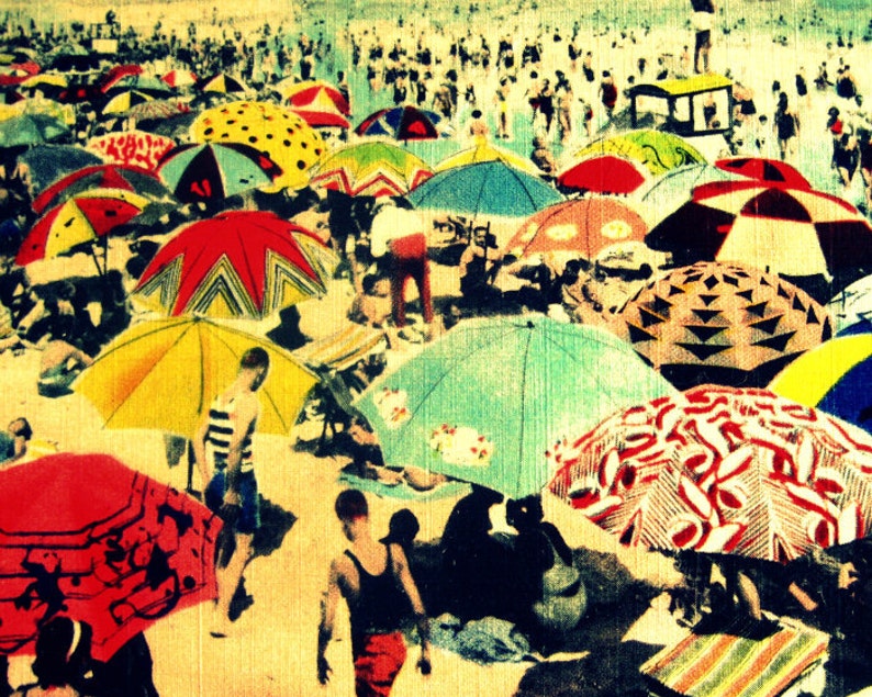 vintage photo of beach umbrellas, beach umbrellas print, Summer Wall Art, Vintage Swim Art, Art Deco beach prints, vintage beach posters image 1