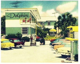 Mid Century Prints of Retro Motels, 1960's wall art, Old Florida, Home Gifts