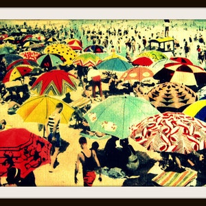 vintage photo of beach umbrellas, beach umbrellas print, Summer Wall Art, Vintage Swim Art, Art Deco beach prints, vintage beach posters image 2