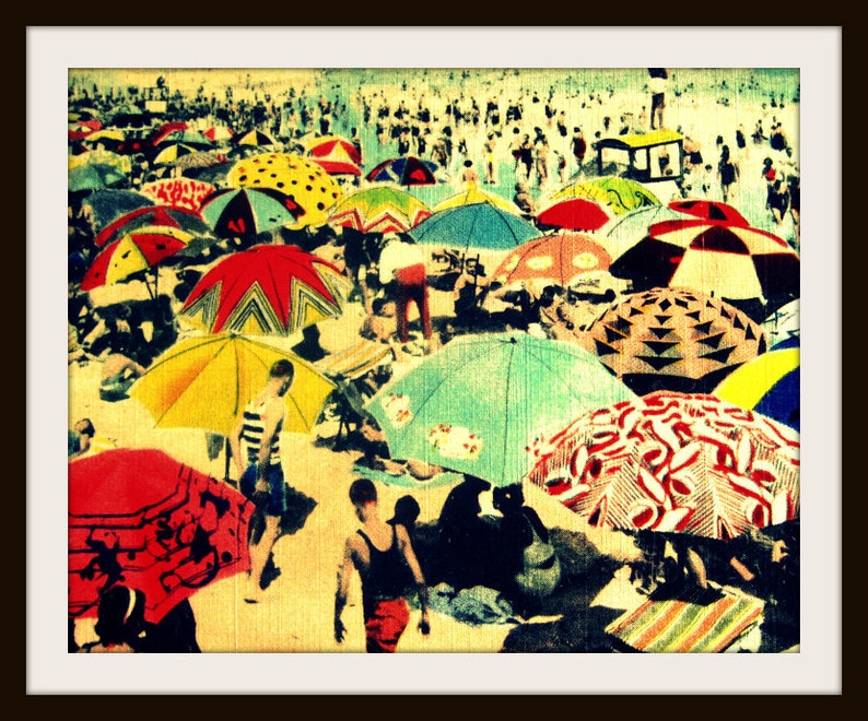 vintage photo of beach umbrellas, beach umbrellas print, Summer Wall Art, Vintage Swim Art, Art Deco beach prints, vintage beach posters image 2