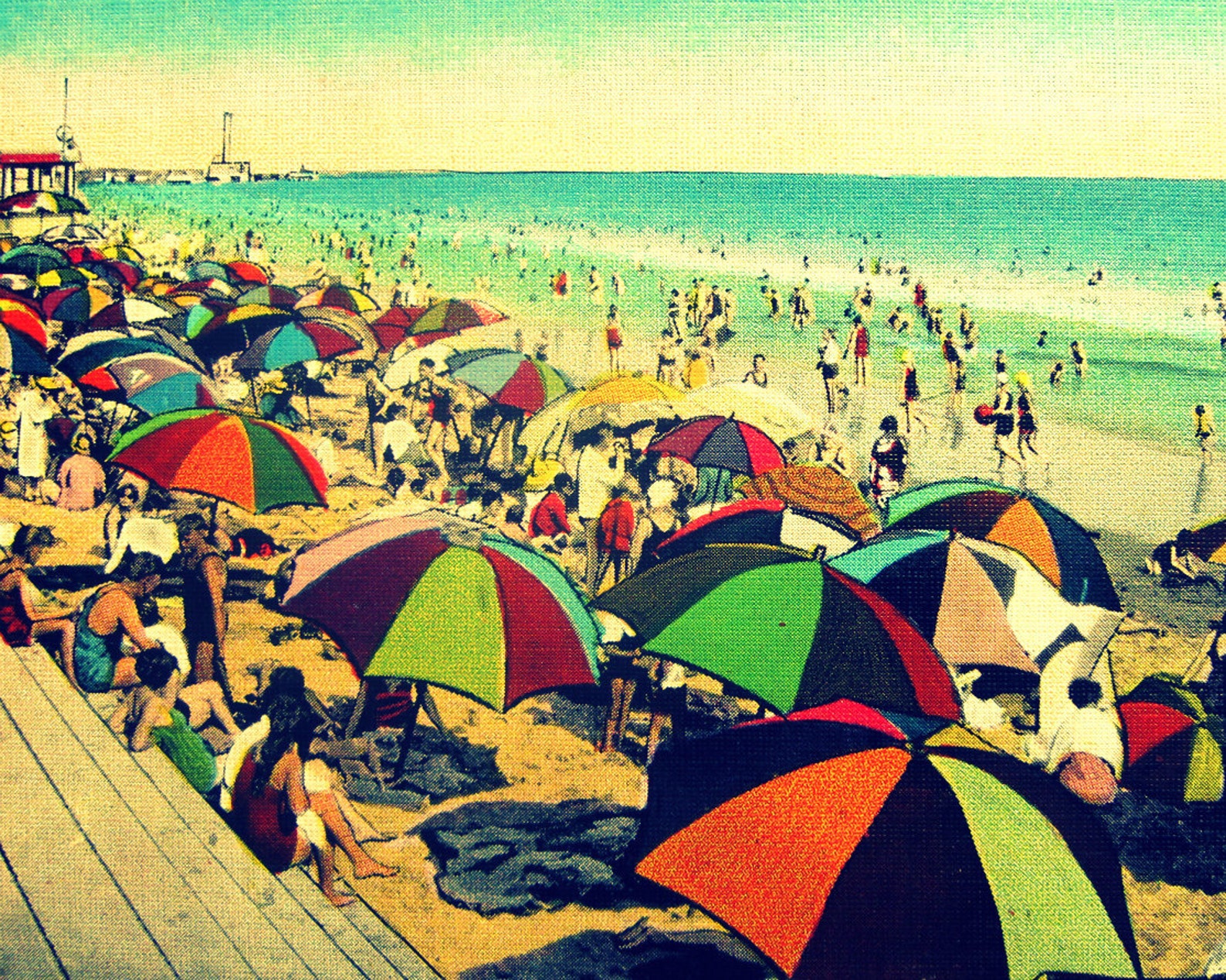 Vintage Beach Art Print Bright Wall Art Vintage Beach Etsy