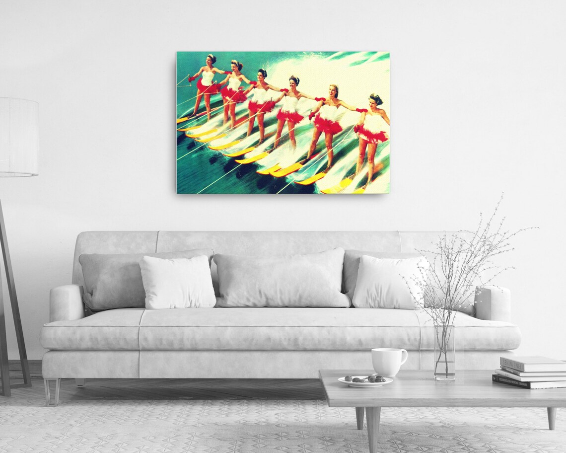 Vintage Water Ski Art on 20x30 Canvas Print Retro Women Water Etsy