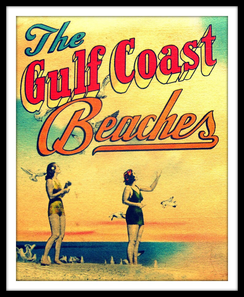 Vintage Beach Art of Gulf Coast Beaches, Coastal Wall Art, vintage beach ad image 3