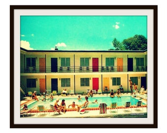 Mid Century art prints, retro motel swimming pool art, MCM Home Decor, living room art, Mid Century doors art print, mid century gift