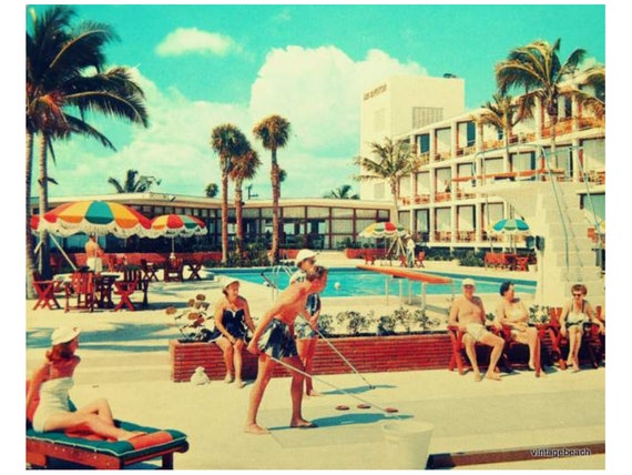 Mid Century Art Prints: Shuffleboard Poster, MCM Decor, Vintage Poolside Print