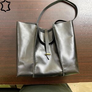 Handmade Black Leather Tote Bag: Structured Shoulder Bag, Personalized