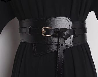 Cowhide Leather Corset Waist Belt - Women's Fashion