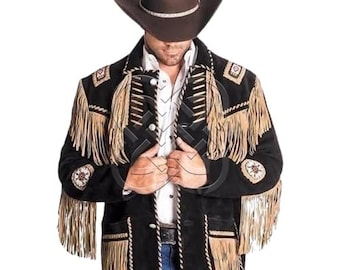 Fringe Jacket, Western Cowboy Overcoat, Suede Tassel Costume, Black Fringe Outfit