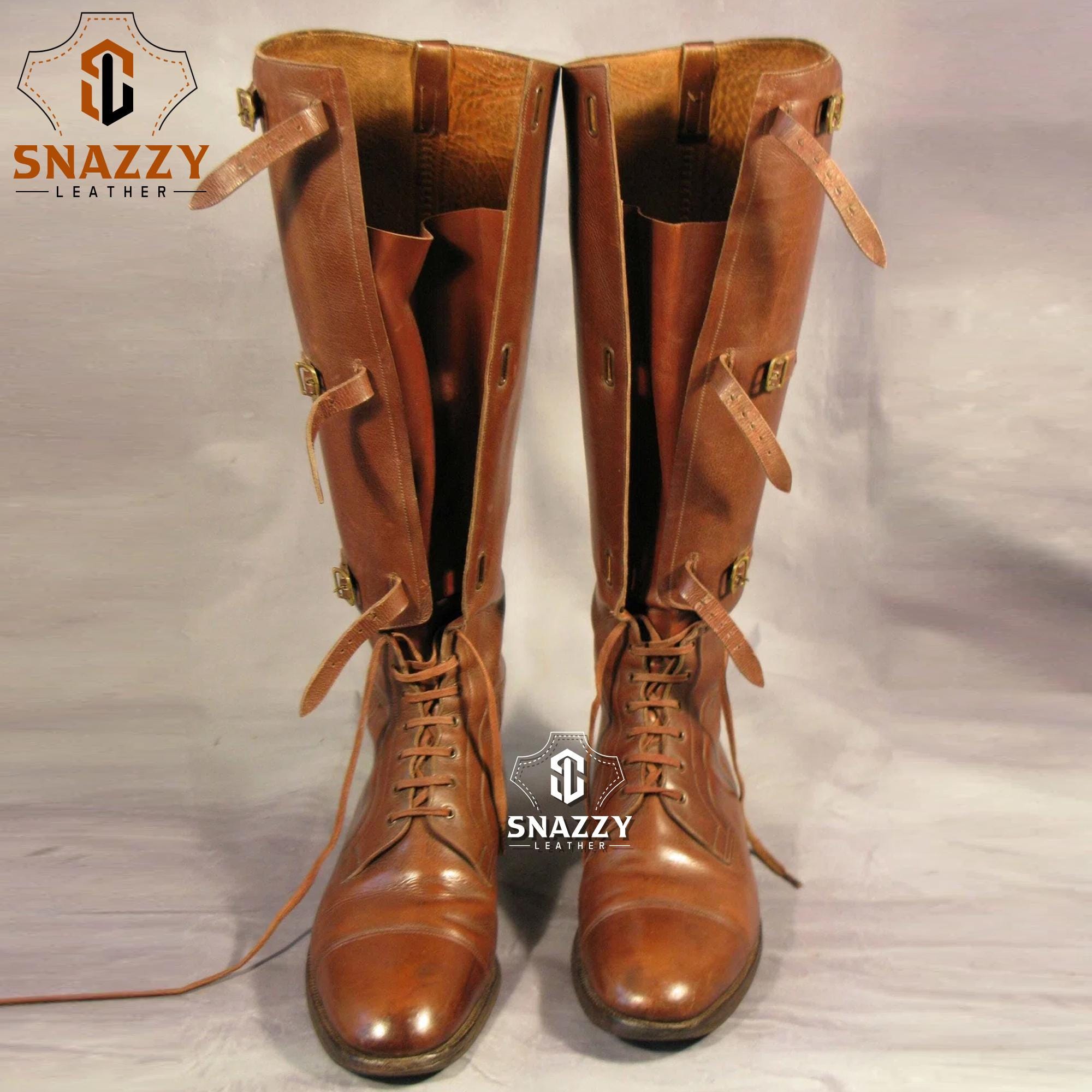 Vintage Handmade Brown Leather Retro Tall Military Combat Jump Style Boots Vintage 30s 40s Combat Boots Brown Leather Paratrooper Jump  main image 3