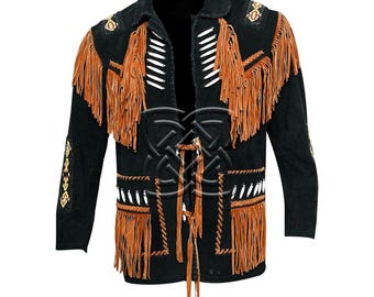 Men's Black Suede Fringe Cowboy Jacket: Western Boho Style