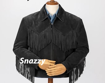 Men's Black Suede Western Fringe Jacket: Cowboy Style
