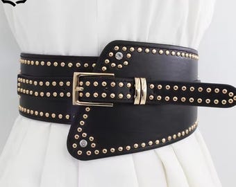 Black Leather Corset Belt: Gothic Victorian Fringe Waist Belt