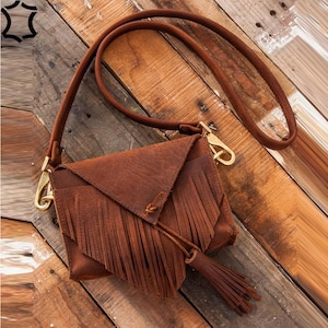 Fringe Bag, Women Leather Fringe Bag, Handmade Crossbody Bags, Fringe Crossbody Bag, Brown Leather Fringe Crossbody Purse Leather Purse