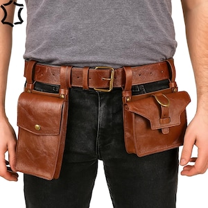 Viking Leather Waist Belt with Medieval Pouches: LARP Cosplay