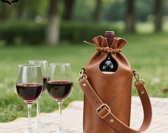 レザーダブルワインバッグ、レザーワインキャリア、パーソナライズ