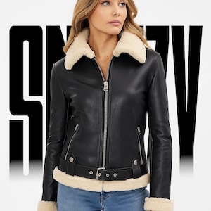 Women Sheepskin Jacket, Sheepskin Leather Jacket, Aviator Leather Jacket, Black Leather Jacket, Women Sheep Leather Coat