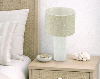 Handcrafted Miniature Lamp, Textured Porcelain-like Base, Natural Shimmer Shade, 1:12 Scale