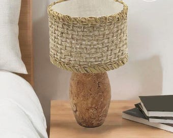 Handmade Dollhouse Table Lamp, Battery Operated, Burlap Shade, Natural Wood, 1:12 Scale