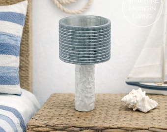 Modern Dollhouse Lamp, Miniature Nautical Lighting, 1:12 Scale, Blue White Shade